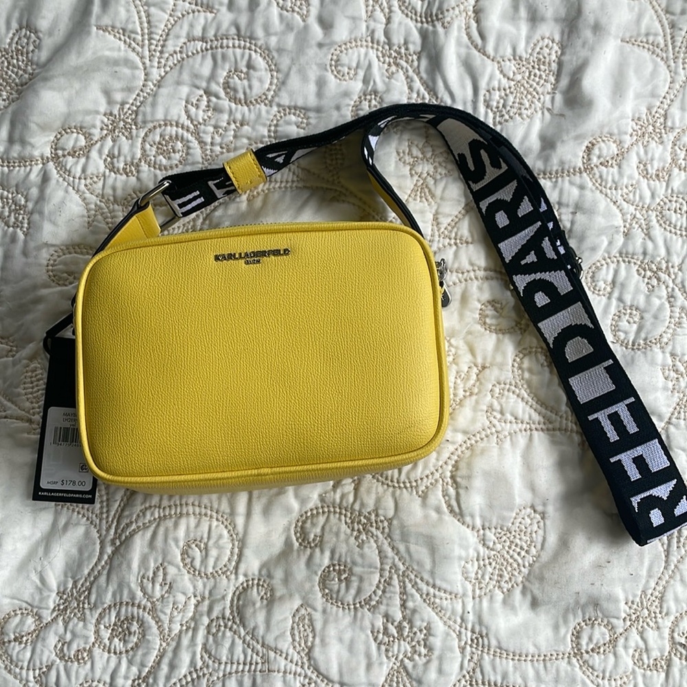 Karl Lagerfeld Yellow Crossbody Shoulder Bag with Black Logo Strap